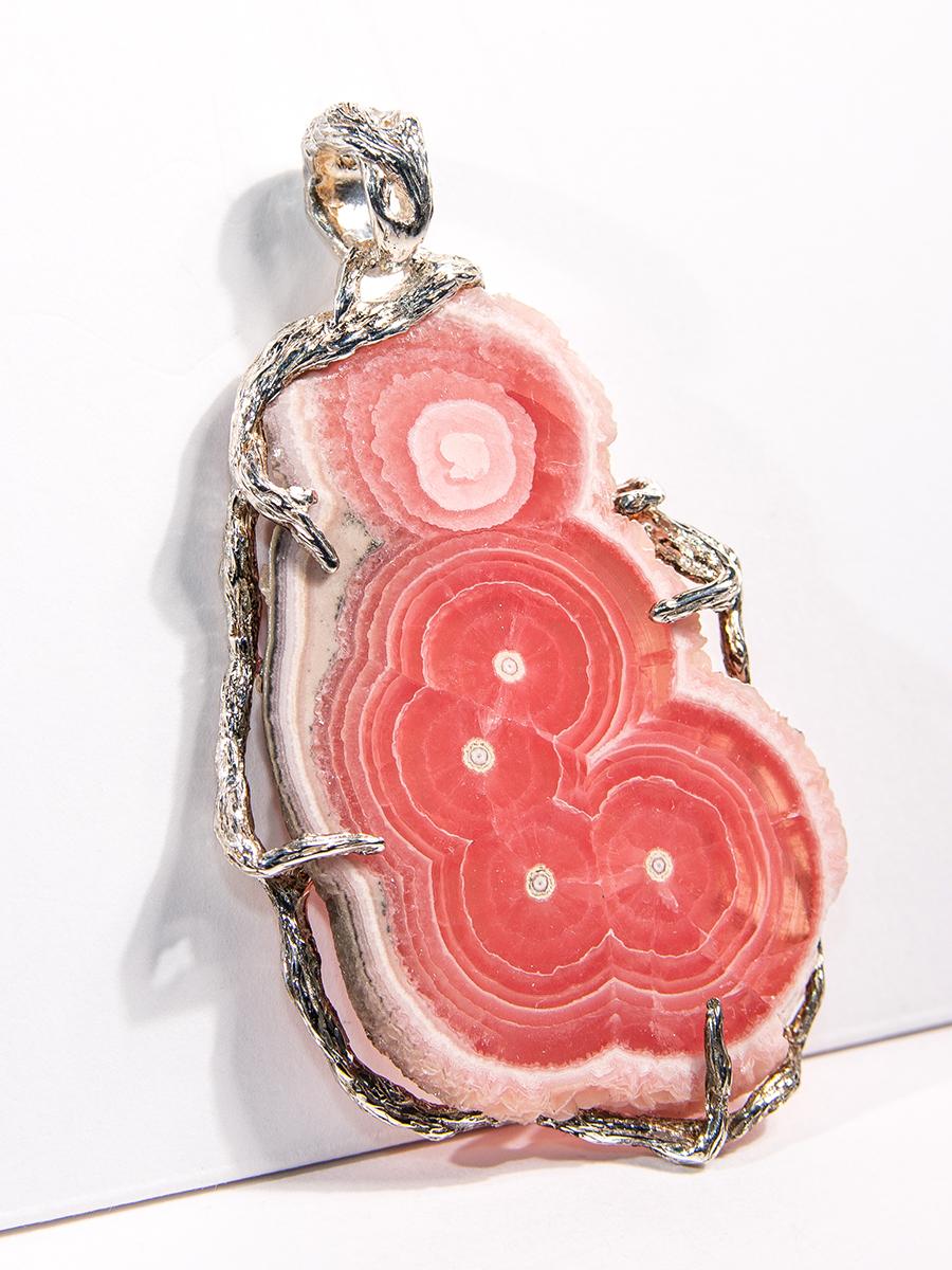 Rhodochrosite Silver Pendant Raw Rough Crystal Pattern Natural Stone Magic Tarot For Sale 1
