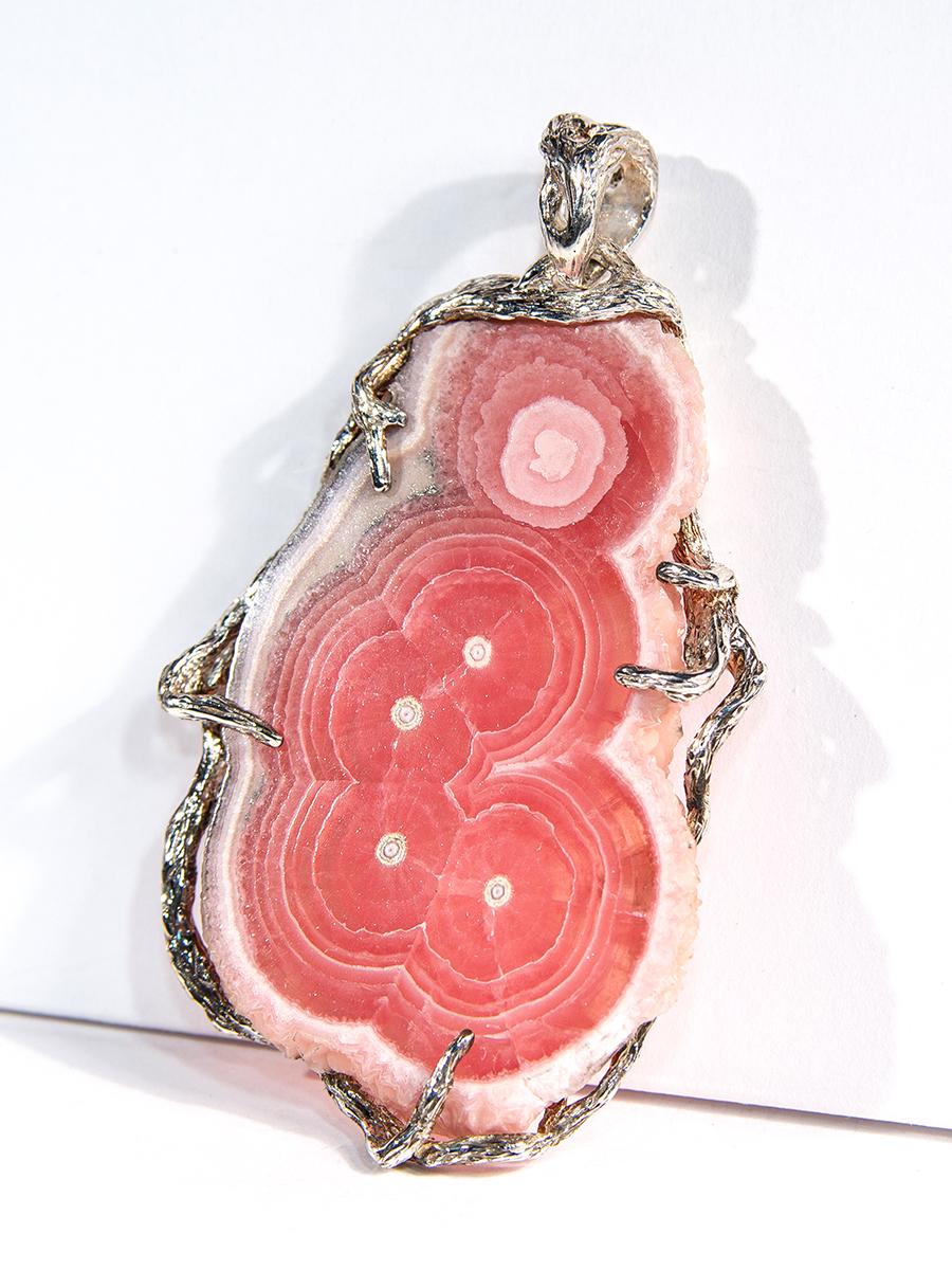 Rhodochrosite Silver Pendant Raw Rough Crystal Pattern Natural Stone Magic Tarot For Sale 2