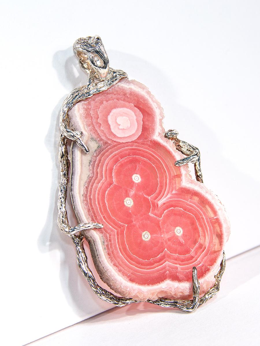 Rhodochrosite Silver Pendant Raw Rough Crystal Pattern Natural Stone Magic Tarot For Sale 3