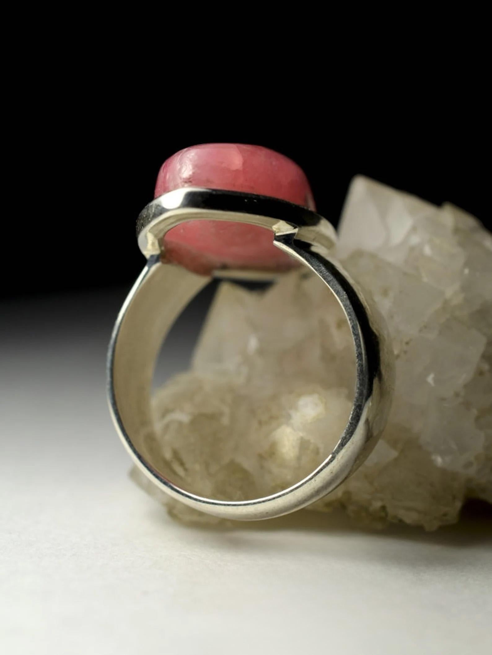 Anello in argento con rodocrosite Nature Rosa Grande Gemma Dichiarazione Unisex Vintage in vendita 5