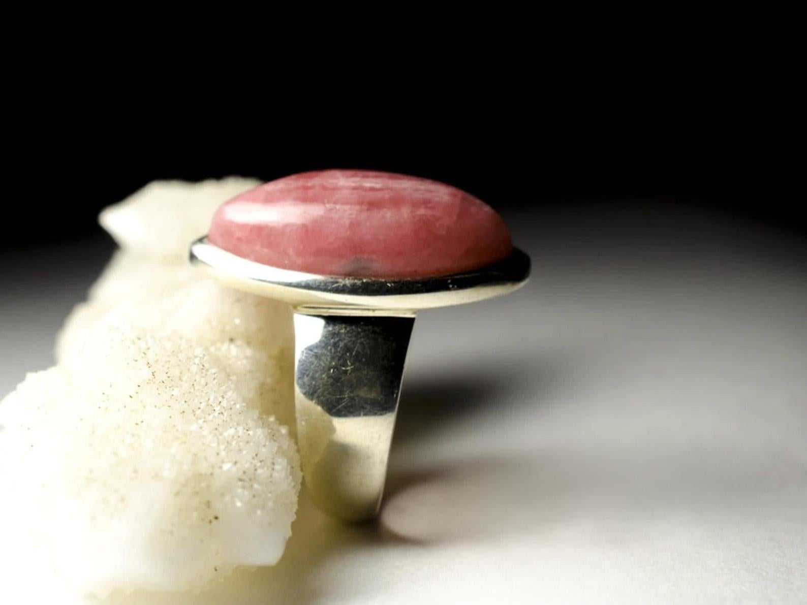Anello in argento con rodocrosite Nature Rosa Grande Gemma Dichiarazione Unisex Vintage in vendita 6
