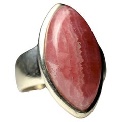 Rhodochrosite Silver Ring Natural Pink Big Gemstone Statement Unisex Vintage
