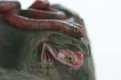 Rhodochrosite Snake Frog Figurine Carved Animal Artisanal Chinese Sculpture