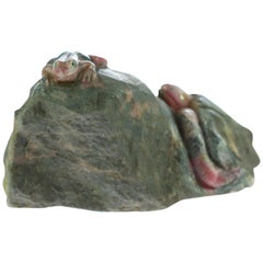 Retro Rhodochrosite Snake Frog Figurine Carved Animal Artisanal Chinese Sculpture