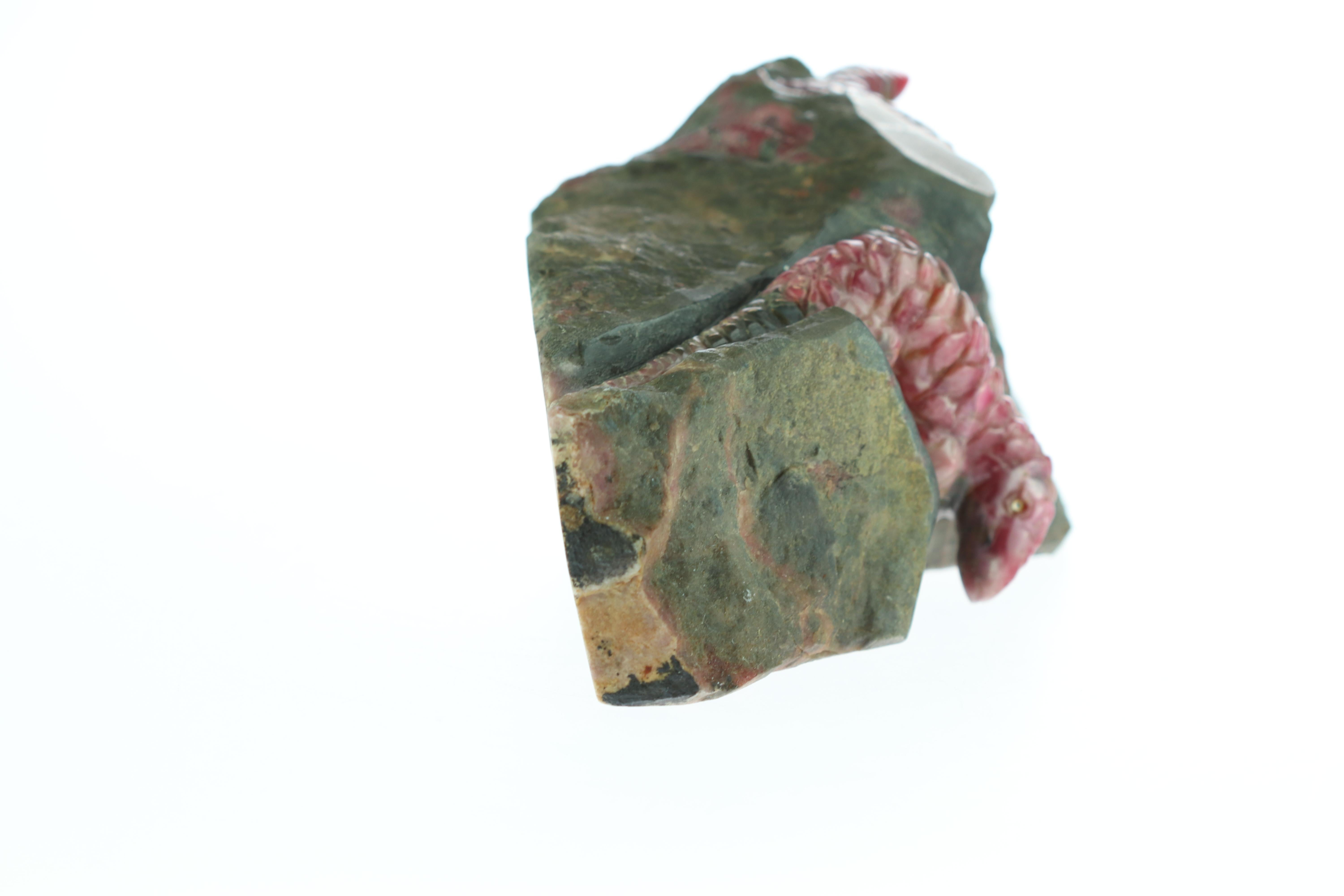 Hong Kong Rhodochrosite Snake Lizard Figurine Carved Animal Artisanal Chinese Sculpture For Sale