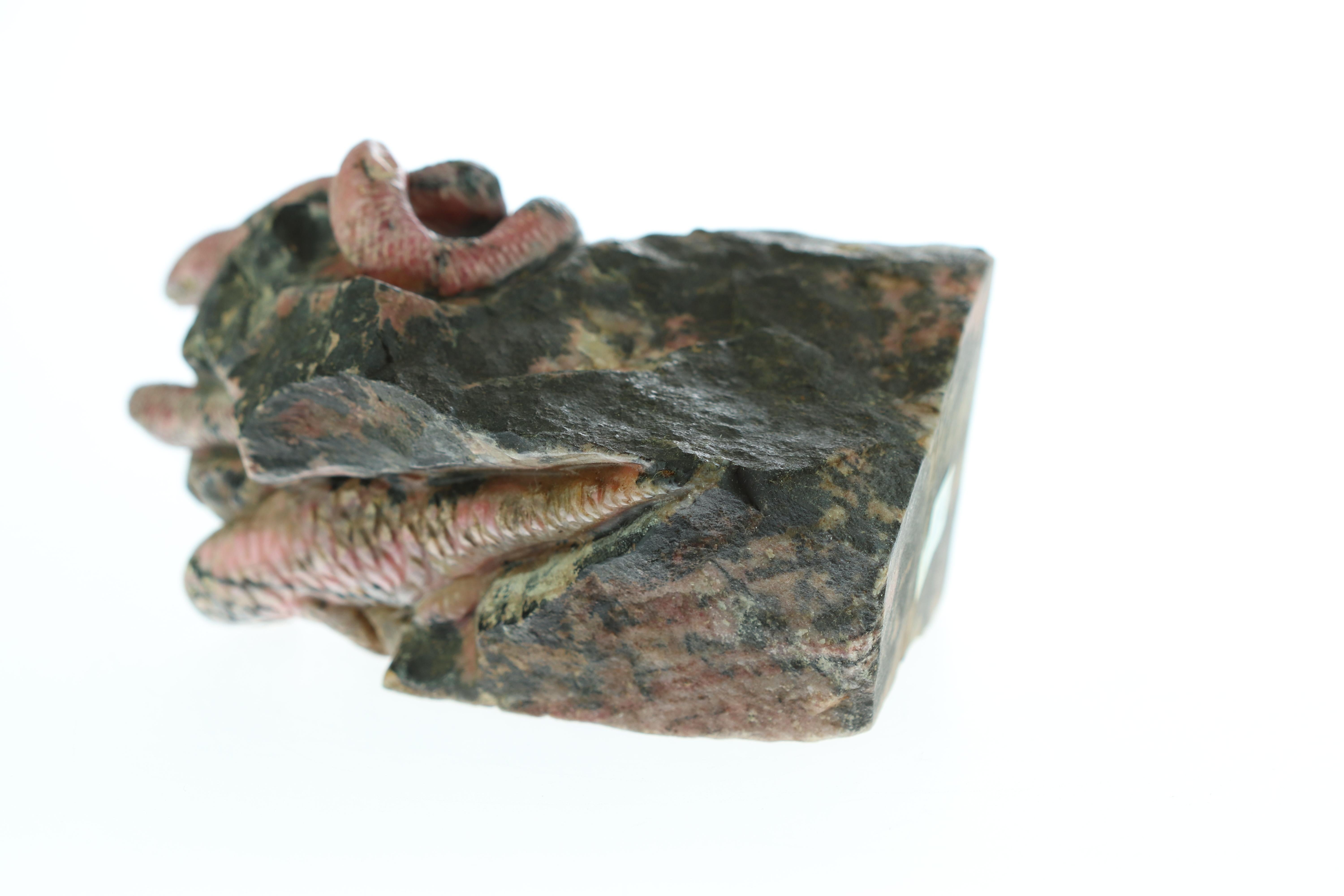 Hand-Carved Rhodochrosite Snake Lizard Figurine Carved Animal Artisanal Chinese Sculpture For Sale