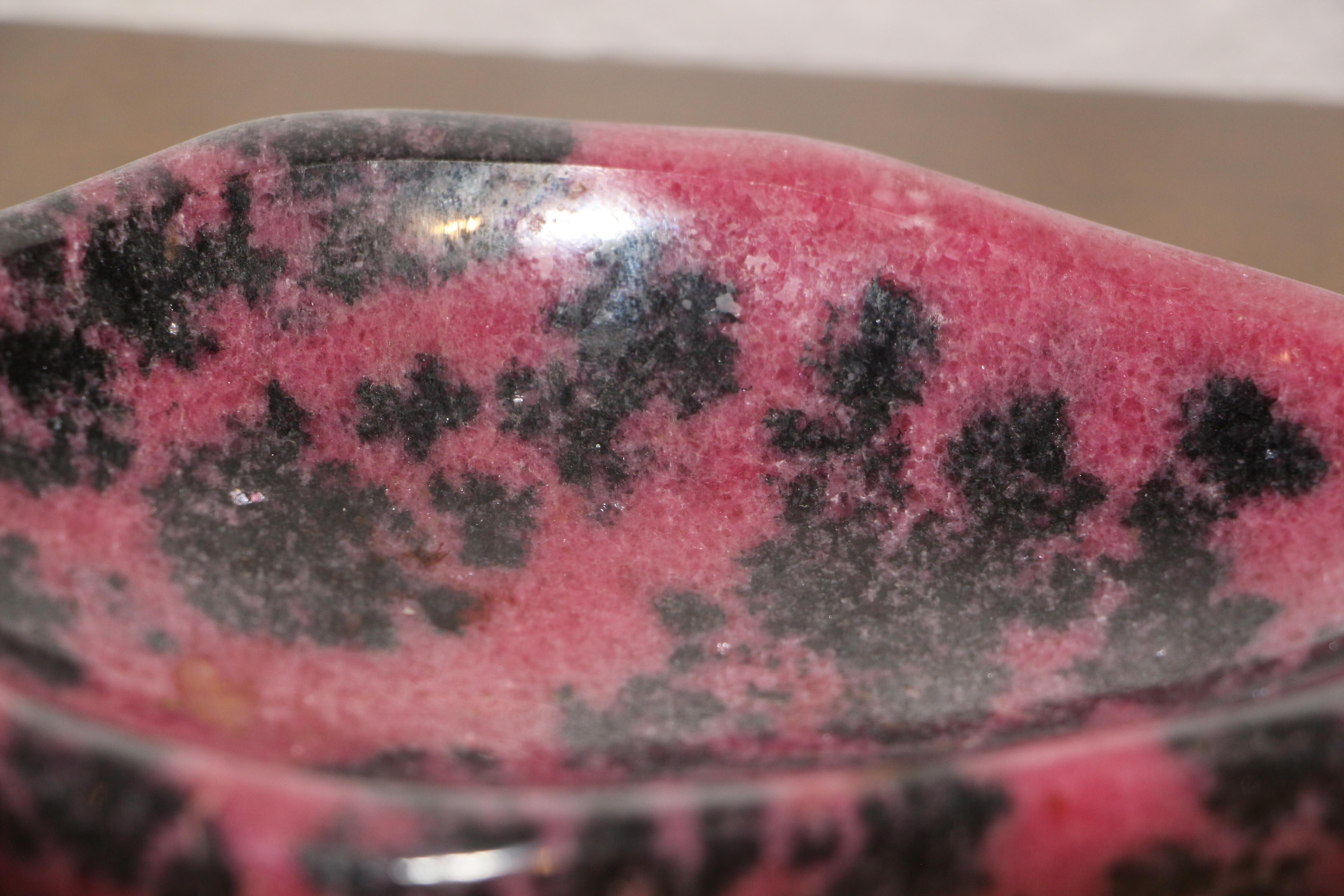 A mineral specimen bowl, rare and most collectible Rhodochrosite. If you are interested in this mineral, please be sure to have a look at a Rhodochrosite box we have listed as well. The Rhodochrosite bowl is approximate 6.75x4.75 inches and