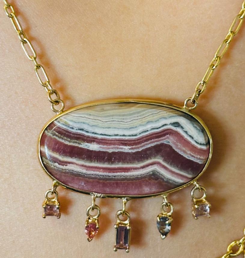 Collana con rodochrosite e spinello e catena in oro 14k in vendita 5