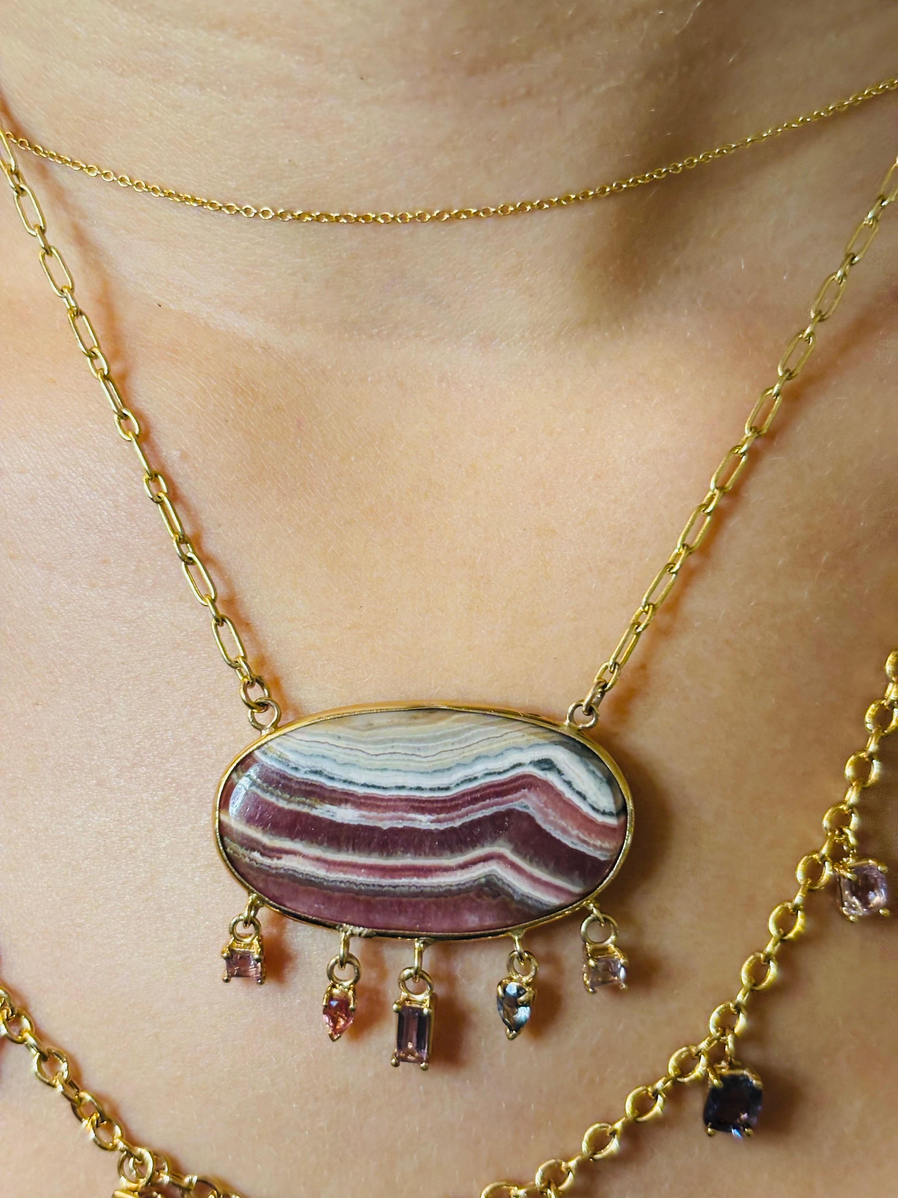 Collana con rodochrosite e spinello e catena in oro 14k in vendita 4