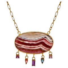 Rhodochrosite & Spinel Necklace with 14k Gold Chain