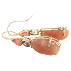 Rhodochrosite Spinel Sunstone Drop Earrings 14 Gold captured sunrays orange pink
