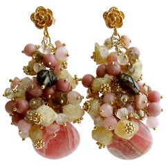 Boucles d'oreilles grappe de rhodochrosite, topaze, rhodonite fumée/rose quartz Andalusite