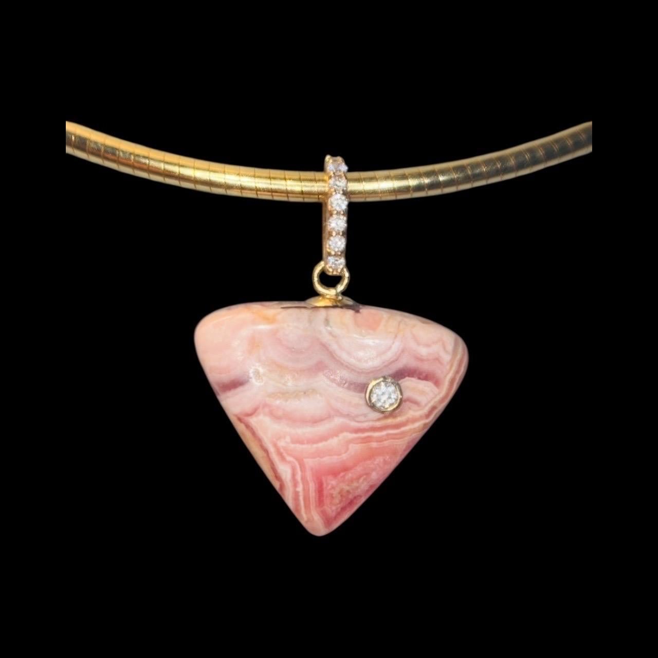 da uomo o donna Ciondolo a trilione di rodocrosite con diamanti in vendita