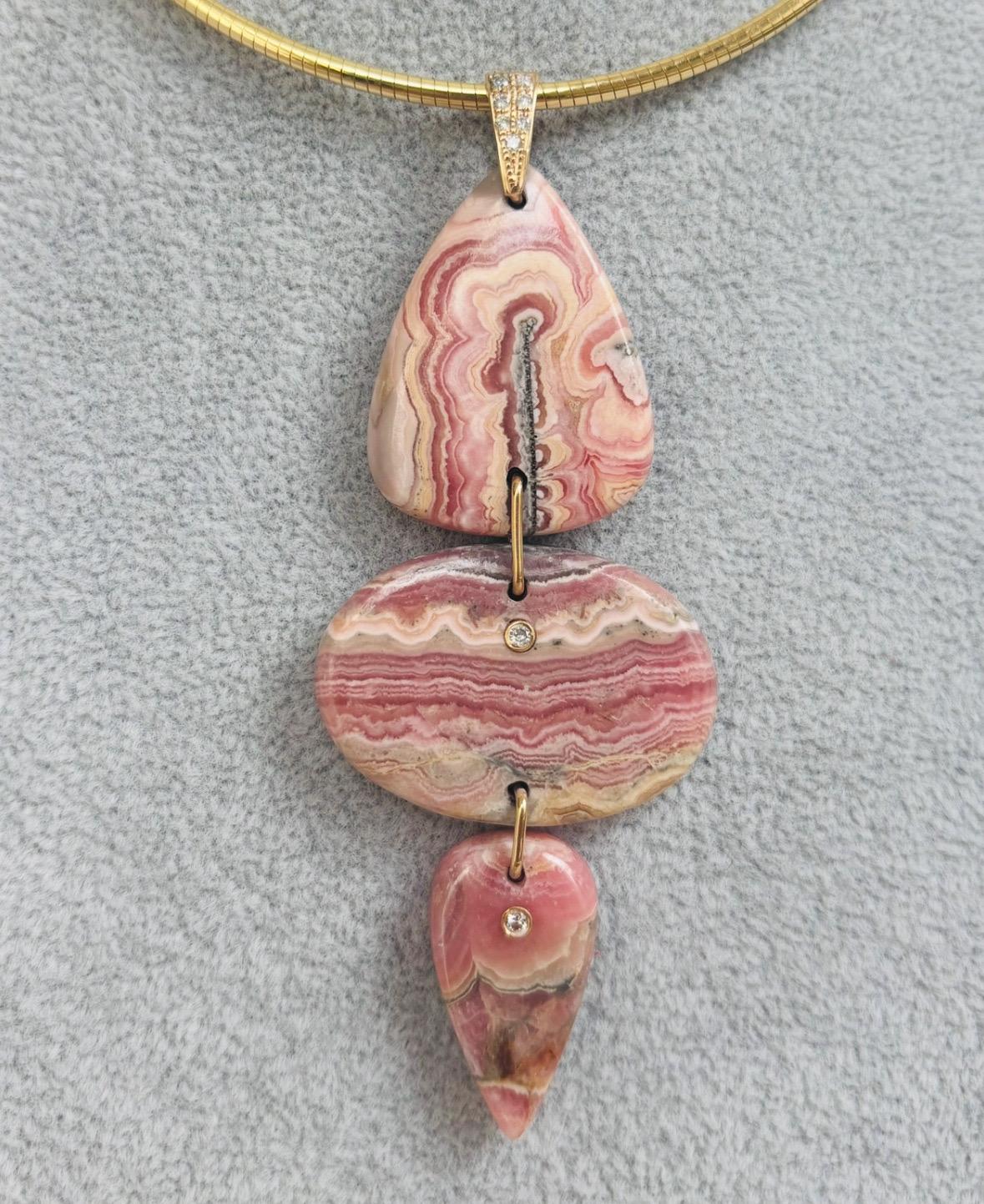 Taglio misto Ciondolo triplo in rodocrosite con diamanti in vendita