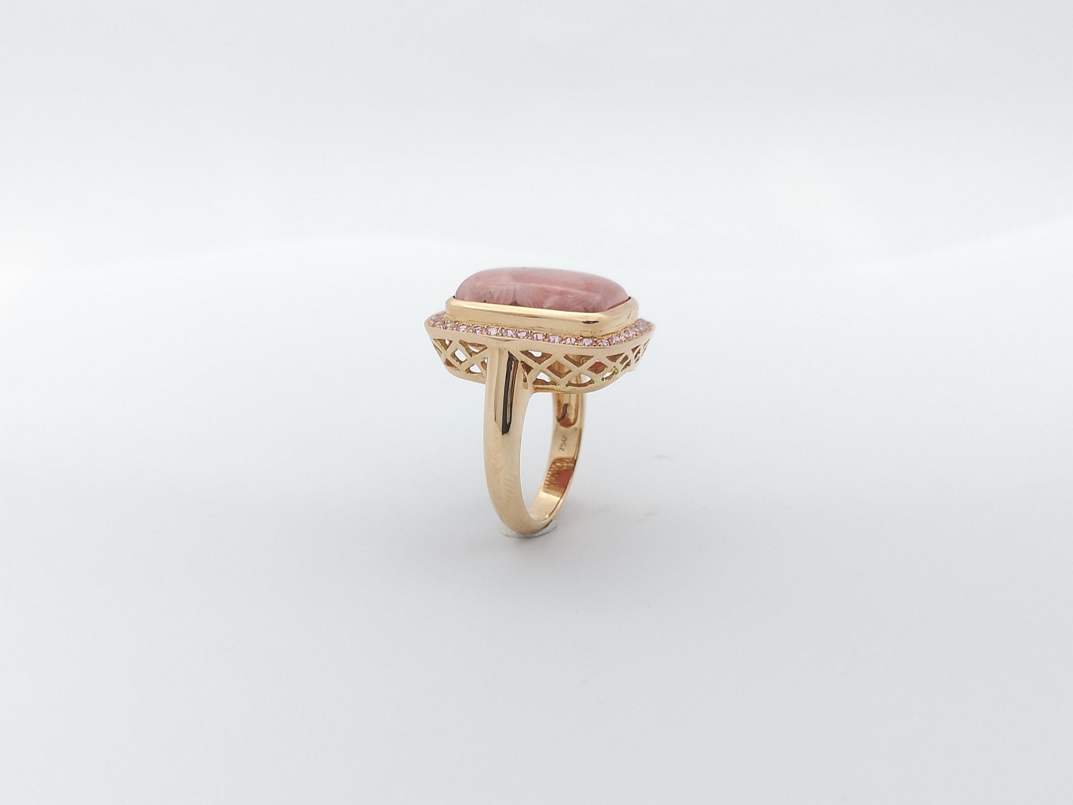 Rhodochrosite with Pink Sapphire Ring set in 18K Rose Gold Settings For Sale 5
