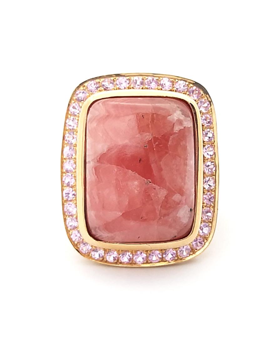 Rhodochrosite with Pink Sapphire Ring set in 18K Rose Gold Settings For Sale 6