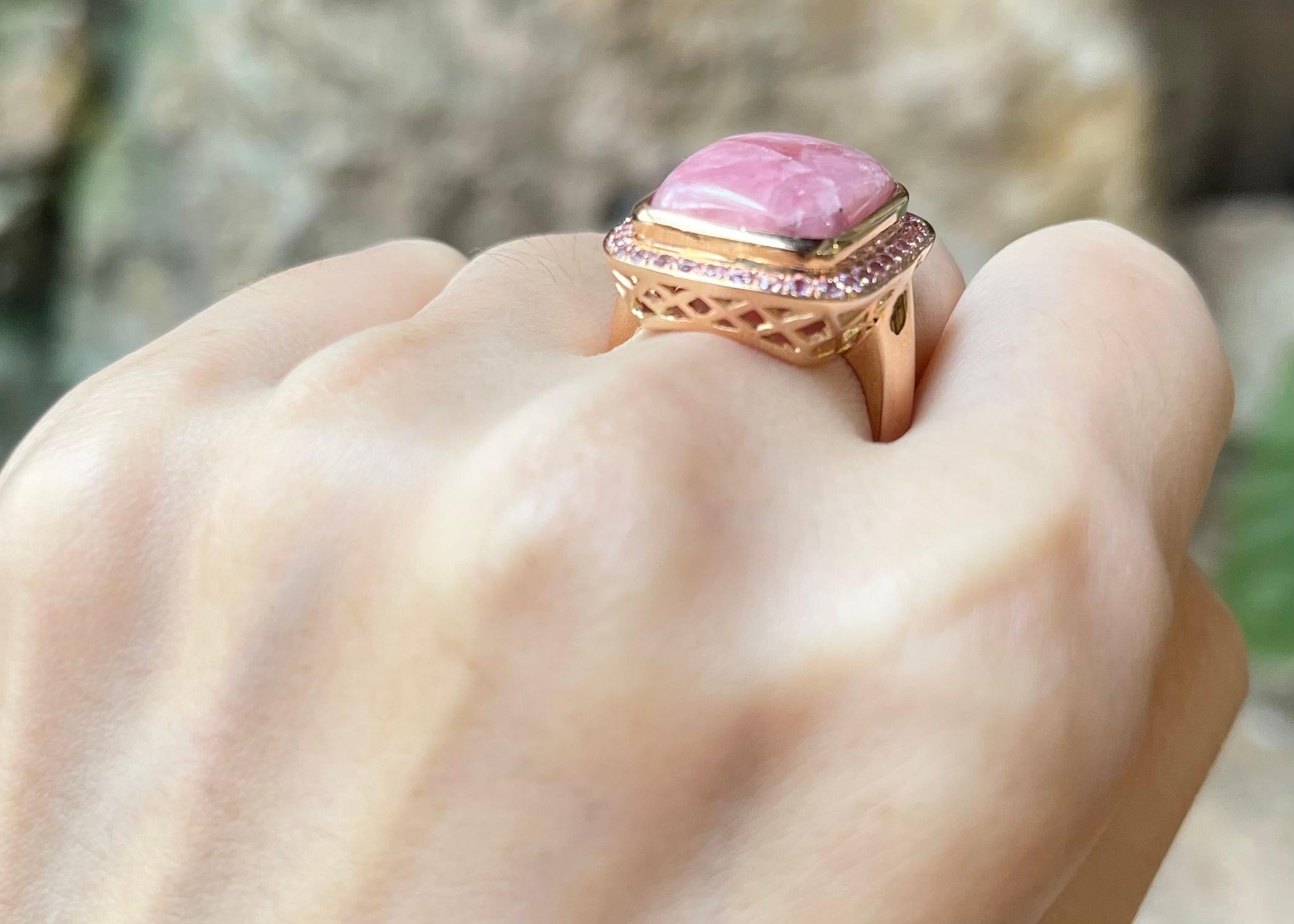 Cabochon Rhodochrosite with Pink Sapphire Ring set in 18K Rose Gold Settings For Sale