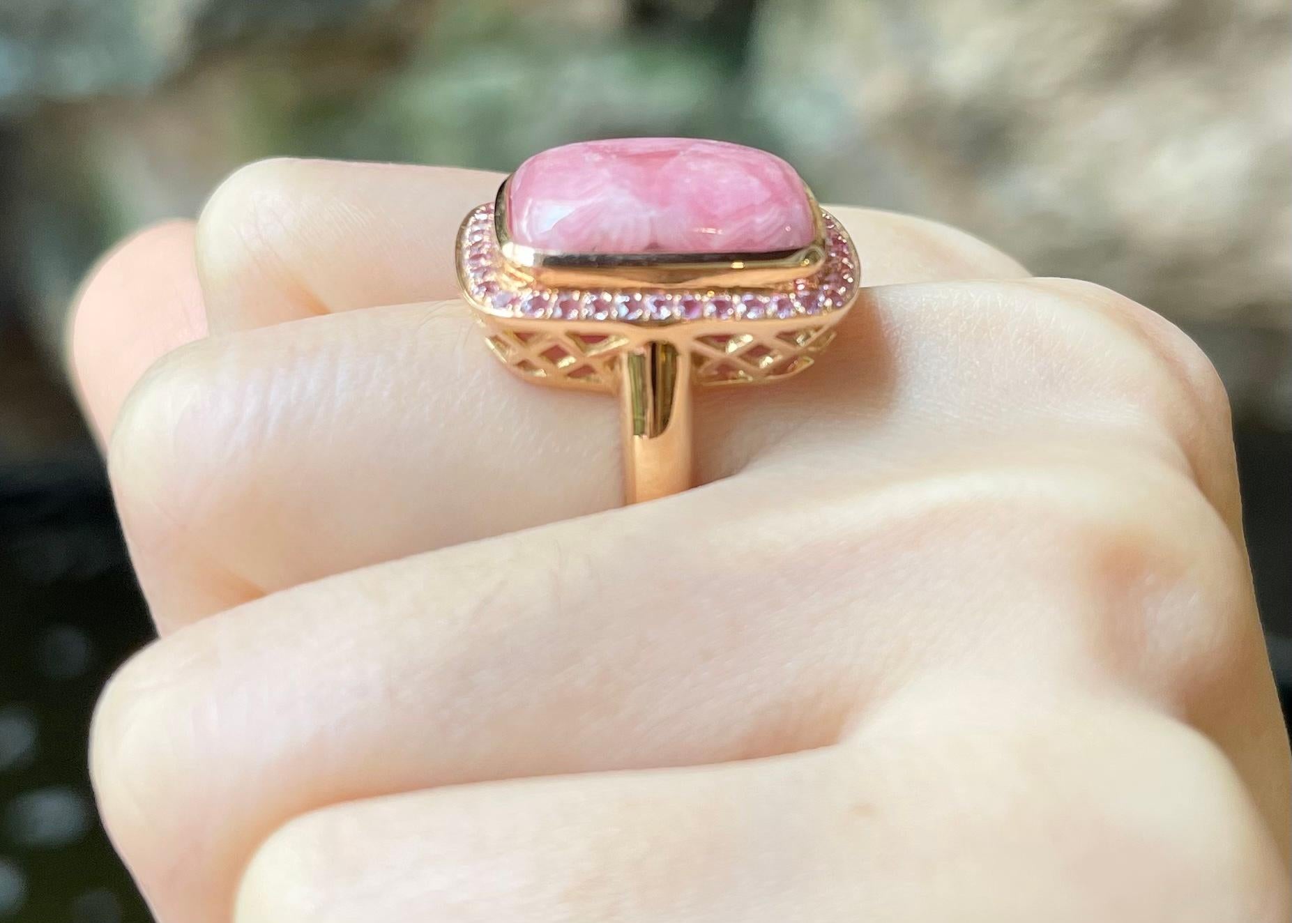 Women's Rhodochrosite with Pink Sapphire Ring set in 18K Rose Gold Settings For Sale