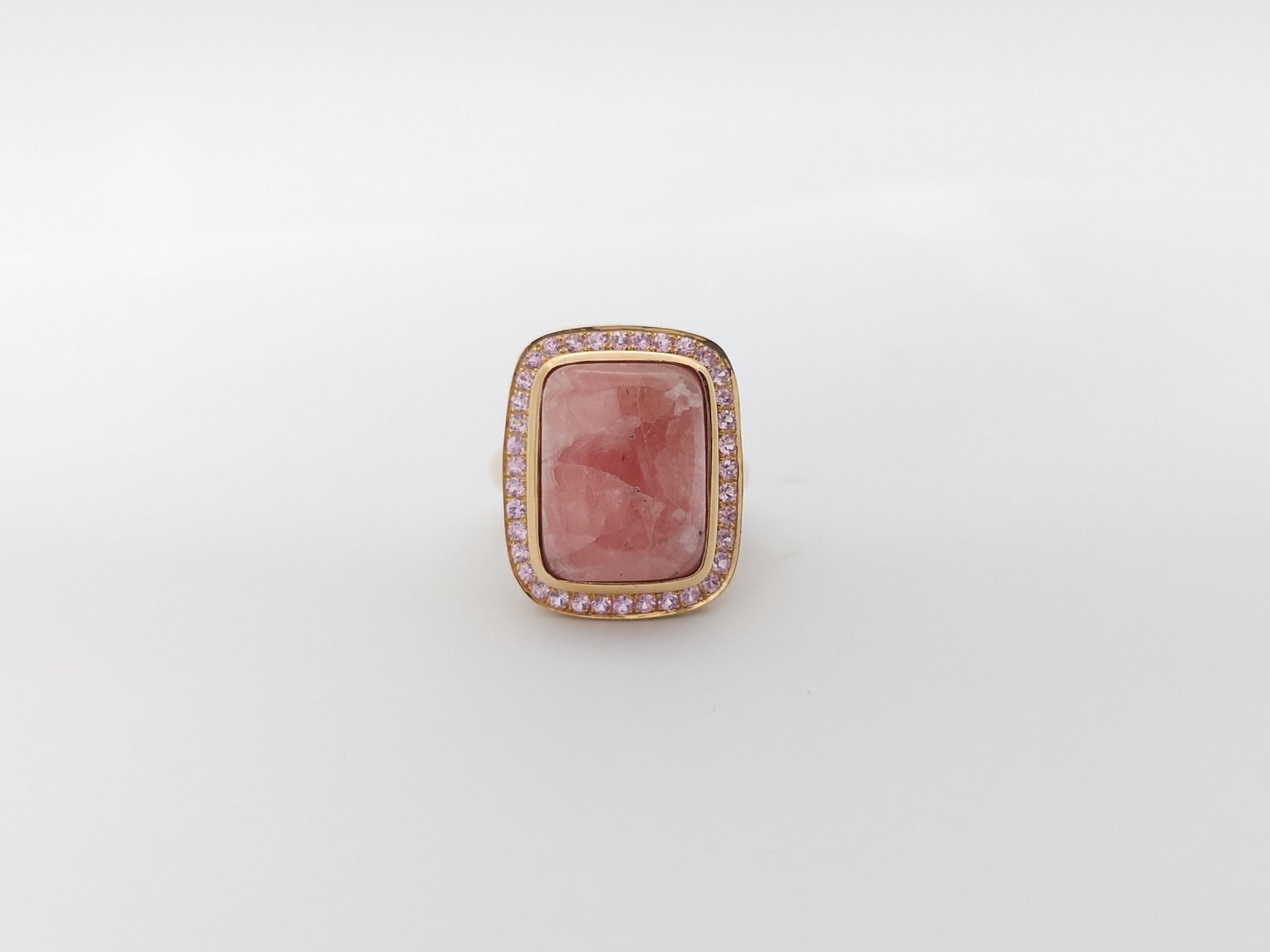 Rhodochrosite with Pink Sapphire Ring set in 18K Rose Gold Settings For Sale 1
