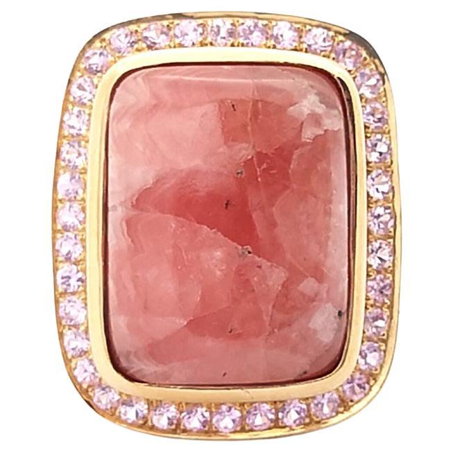 Rhodochrosite with Pink Sapphire Ring set in 18K Rose Gold Settings For Sale