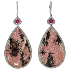 Chatila Rhodocrosite Diamond and Ruby Earrings