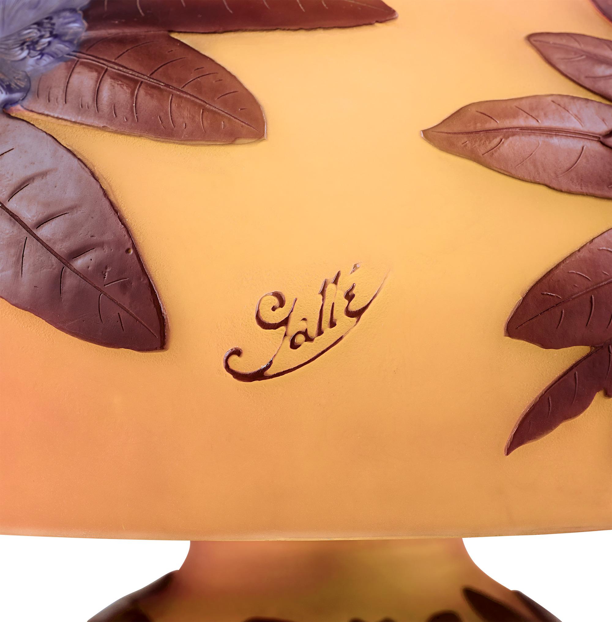 Art Nouveau Rhododendron Blow Out Cameo Glass Lamp By Émile Gallé
