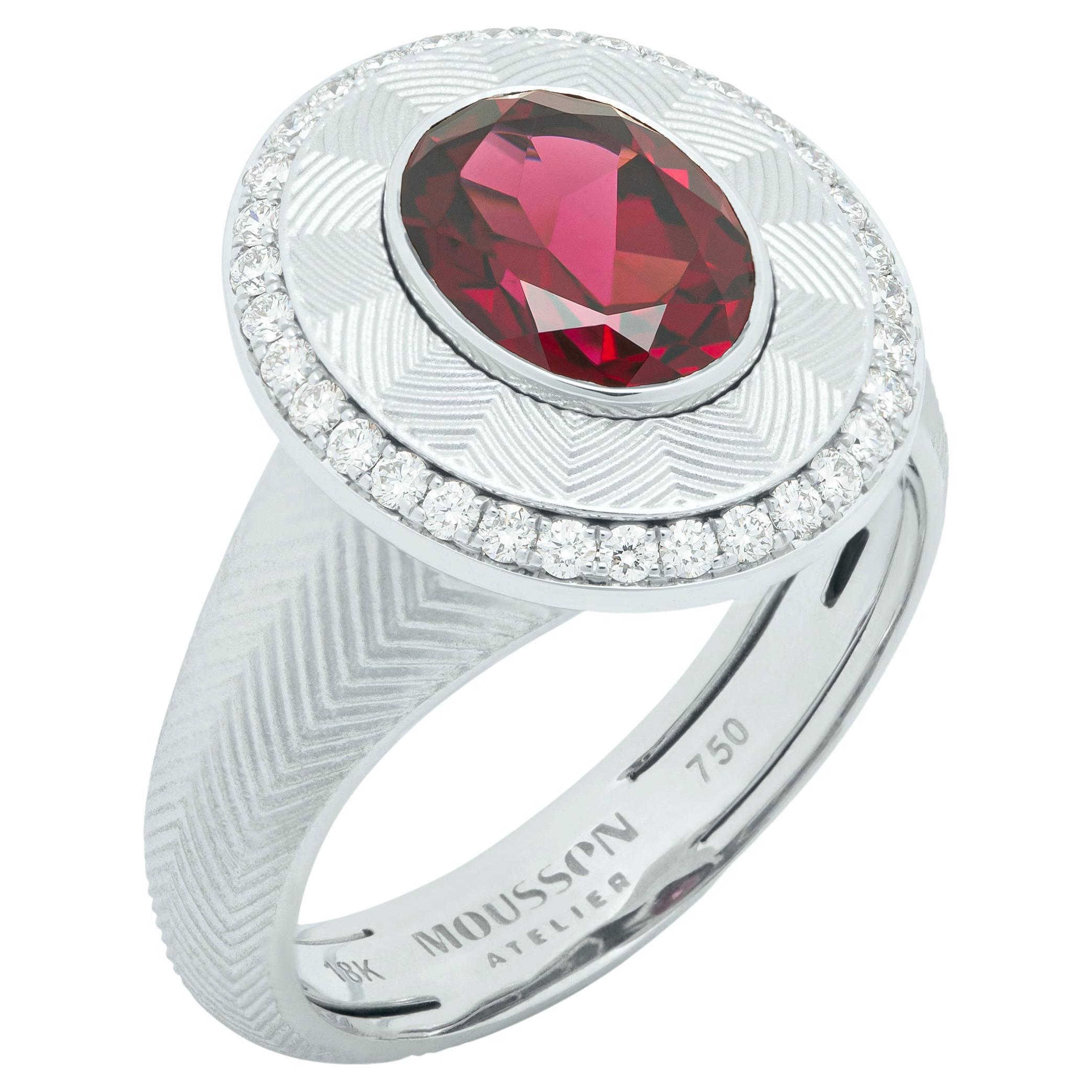 Rhodolite 2.51 Carat Diamonds 18 Karat White Gold Tweed Ring For Sale