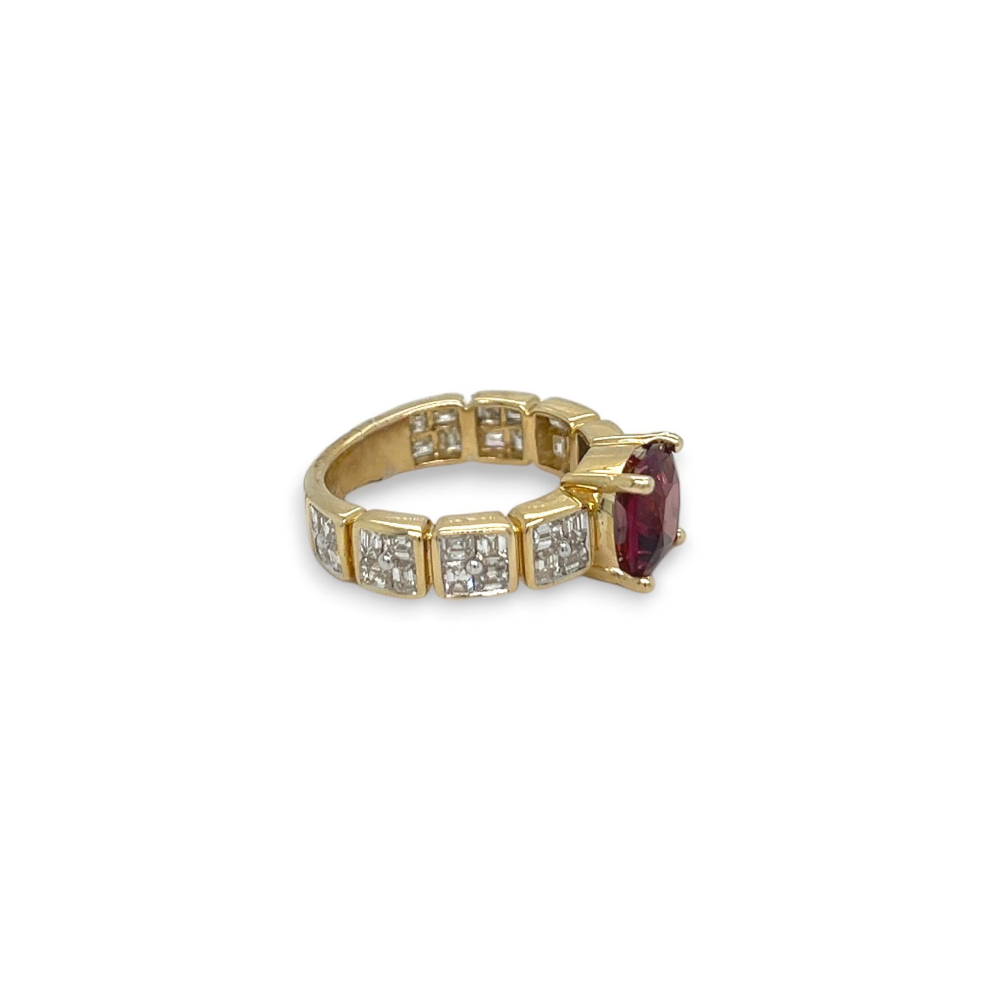 Cushion Cut Rhodolite and Diamond Ring For Sale