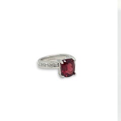 Rhodolite and Diamond White Gold Asymmetrical Ring