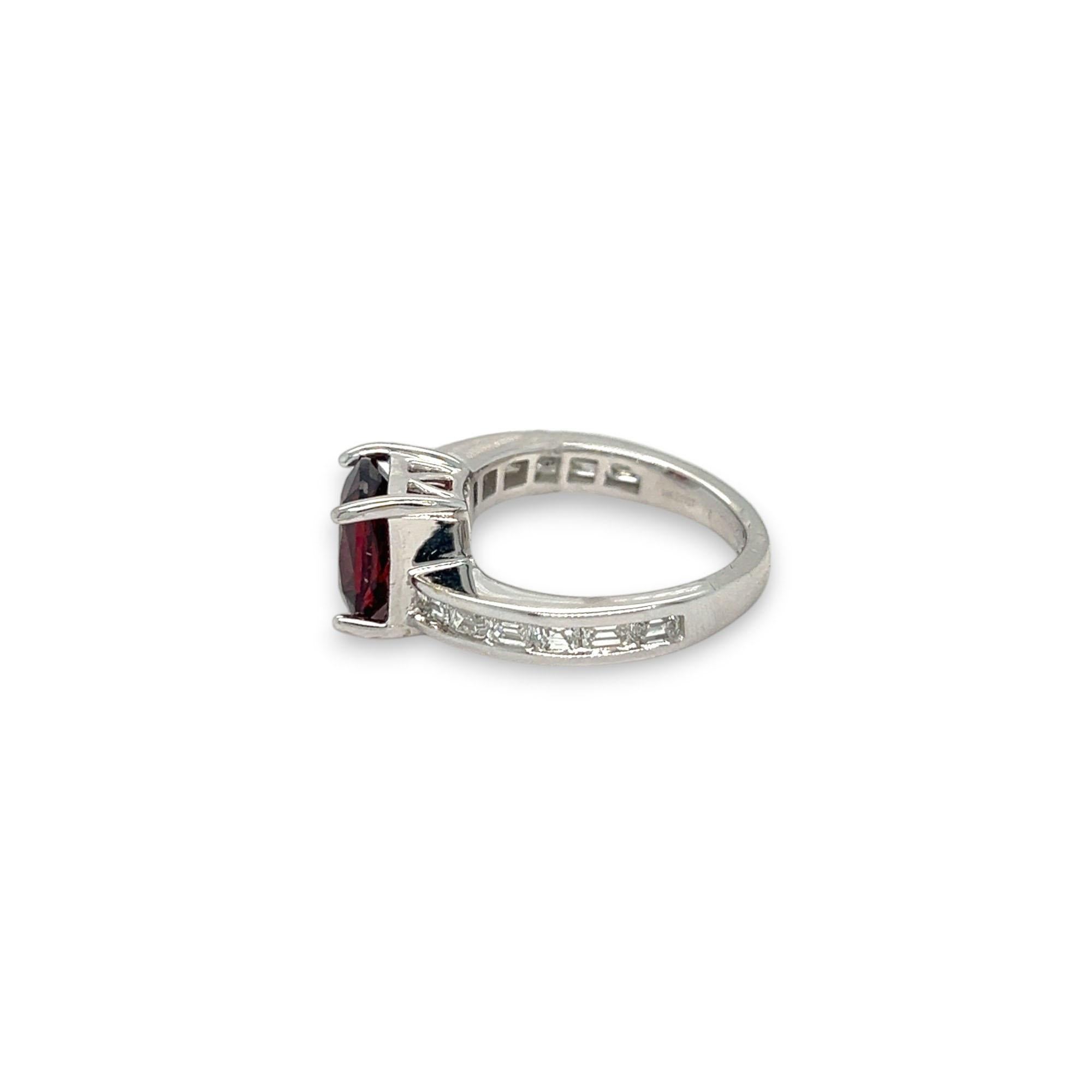 Cushion Cut Rhodolite and Diamond White Gold Asymmetrical Ring For Sale