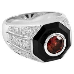 Rhodolite and Octagonal Black Onyx with Diamond Cocktail Ring in 18K White Gold
