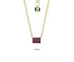 14k Gold Rhodolite Baguette Solitaire Chain Necklace