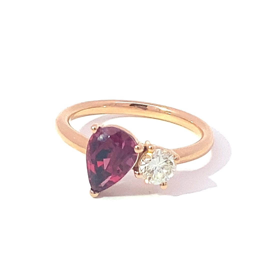 Rhodolite Brilliant Ring 750 Rose Gold 1.67 ct 0.25 ct Great Design to combine For Sale