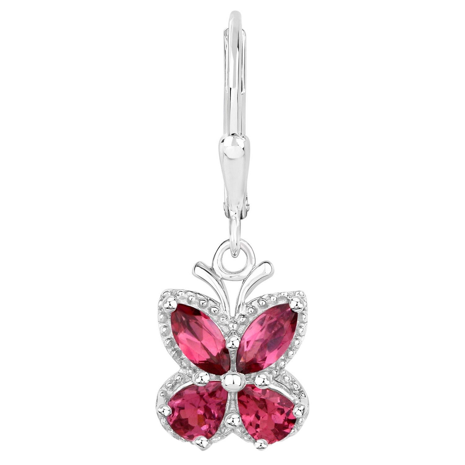Mixed Cut Rhodolite Butterfly Earrings 2.5 Carats Sterling Silver For Sale