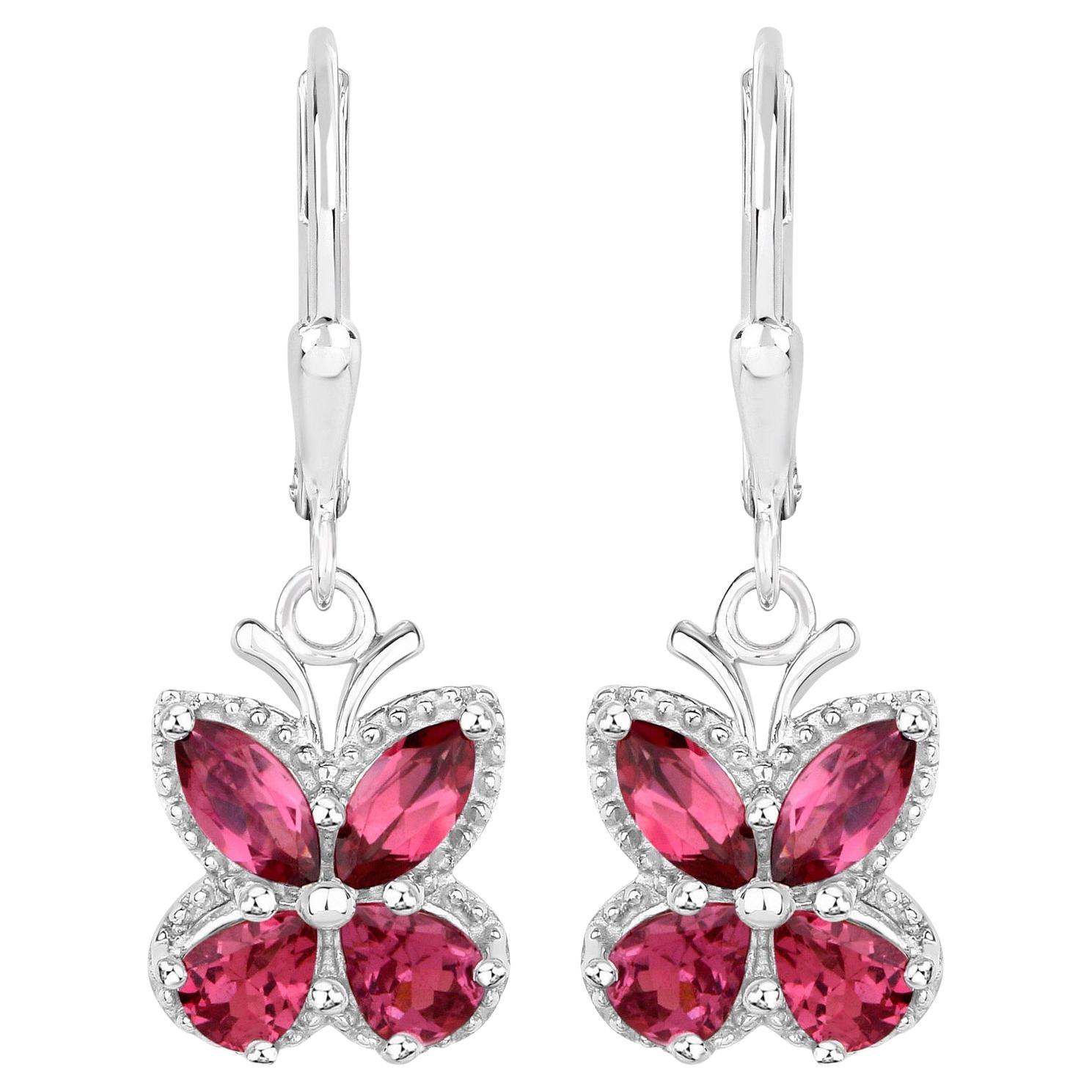 Rhodolite Butterfly Earrings 2.5 Carats Sterling Silver For Sale