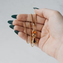 Rhodolite, Citrine & Spessartite Pendant With Yellow Gold Chain