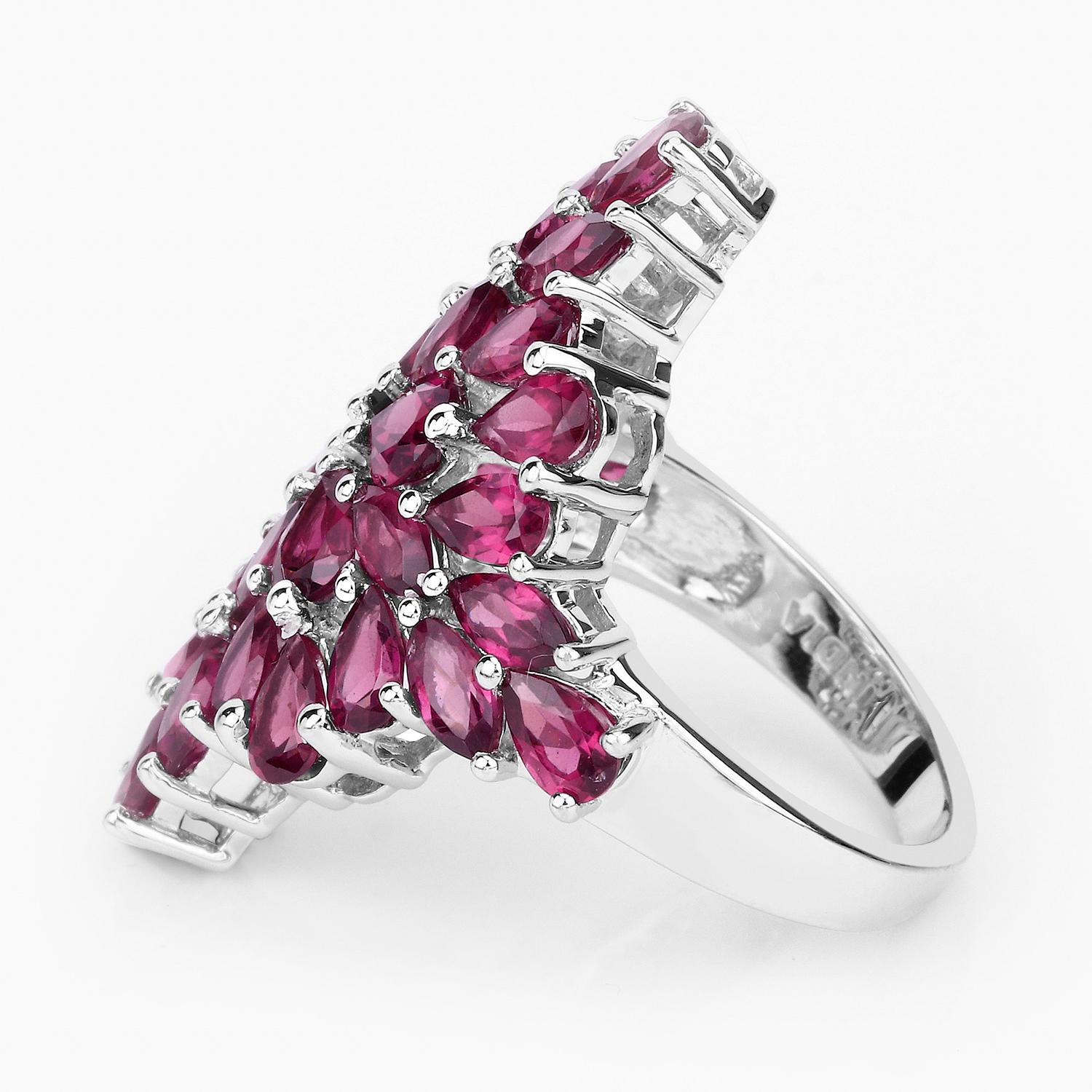 Mixed Cut Rhodolite Cluster Ring 7.5 Carats Sterling Silver For Sale