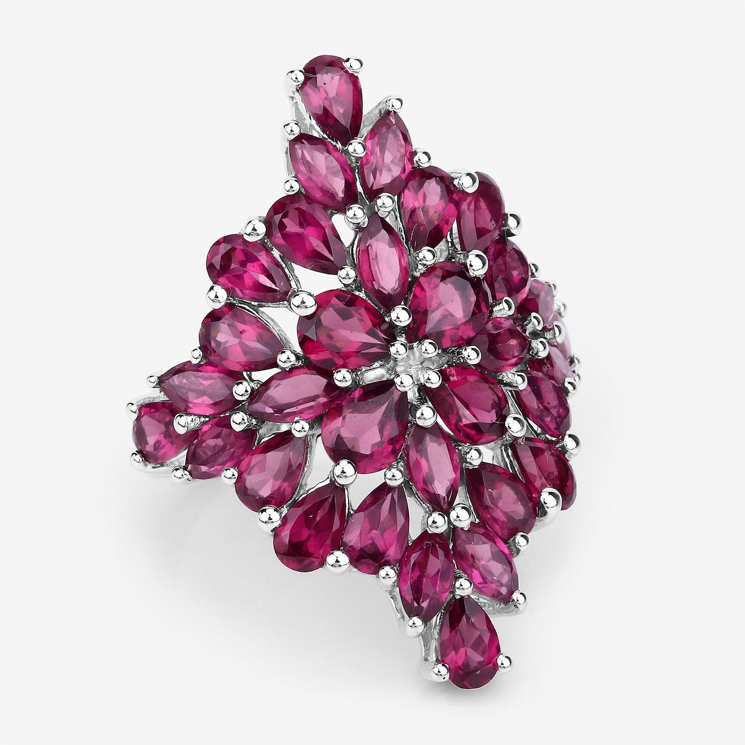 Women's or Men's Rhodolite Cluster Ring 7.5 Carats Sterling Silver For Sale