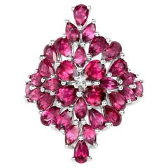Rhodolite Cluster Ring 7.5 Carats Sterling Silver