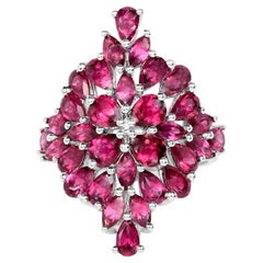 Rhodolite Cluster Ring 7.5 Carats Sterling Silver