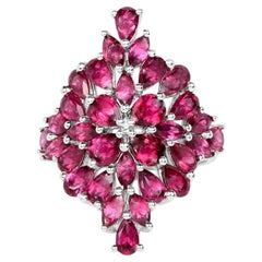 Rhodolite Cluster Ring 7.5 Carats Sterling Silver
