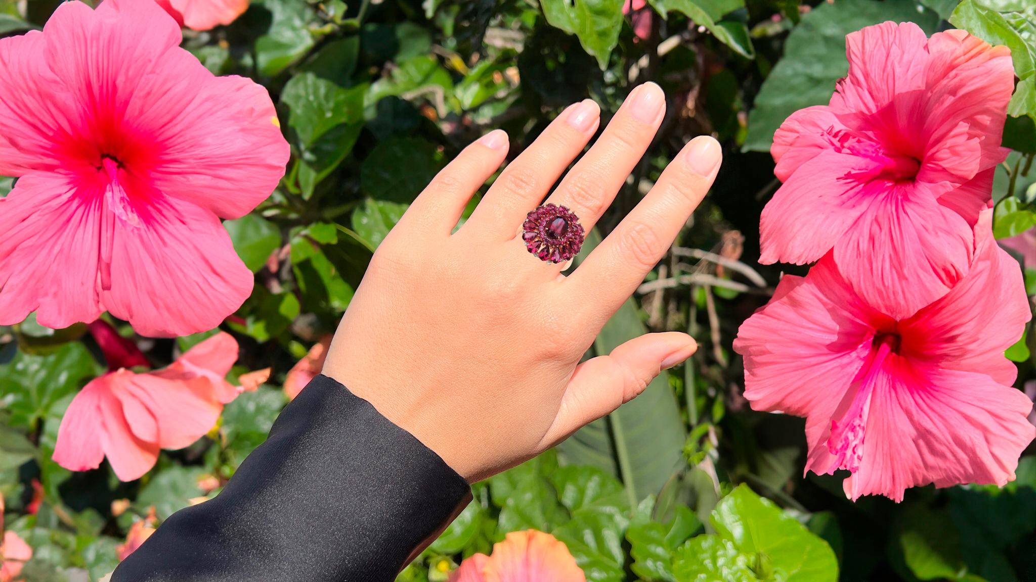 It comes with the Gemological Appraisal by GIA GG/AJP
All Gemstones are Natural
29 Rhodolites = 6.07 Carats
14 White Topazes = 0.22 Carats
Metal: 14K Rose Gold Plated Sterling Silver
Ring Size: 8* US
*It can be resized complimentary