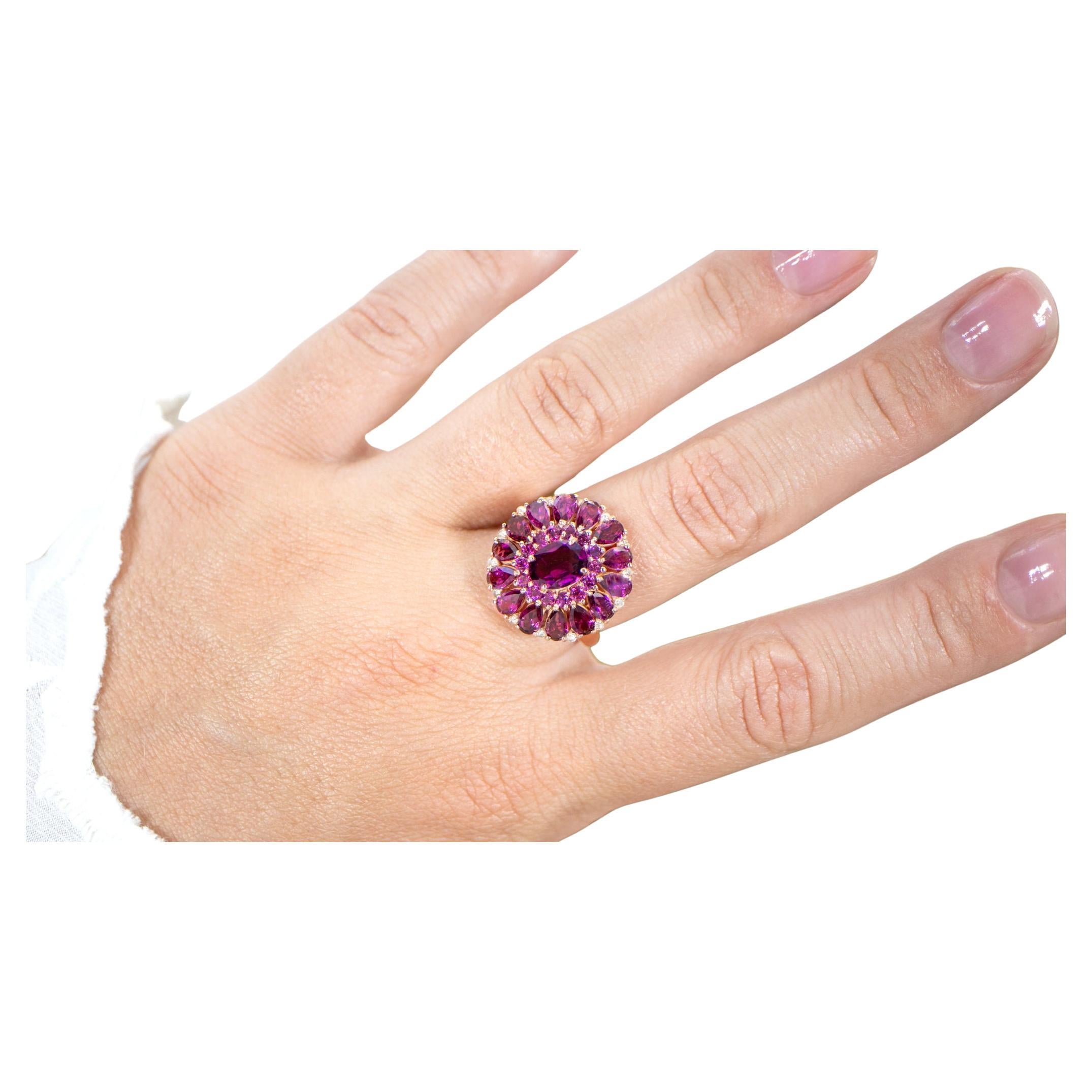 Anello Cocktail di Rodolite Topazio Bianco 6,29 Carati Placcato in Oro Rosa 14K