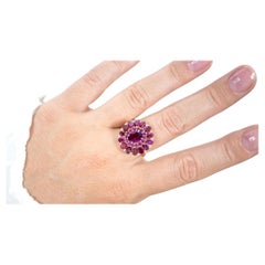Rhodolite Cocktail Ring White Topaz 6.29 Carats 14K Rose Gold Plated