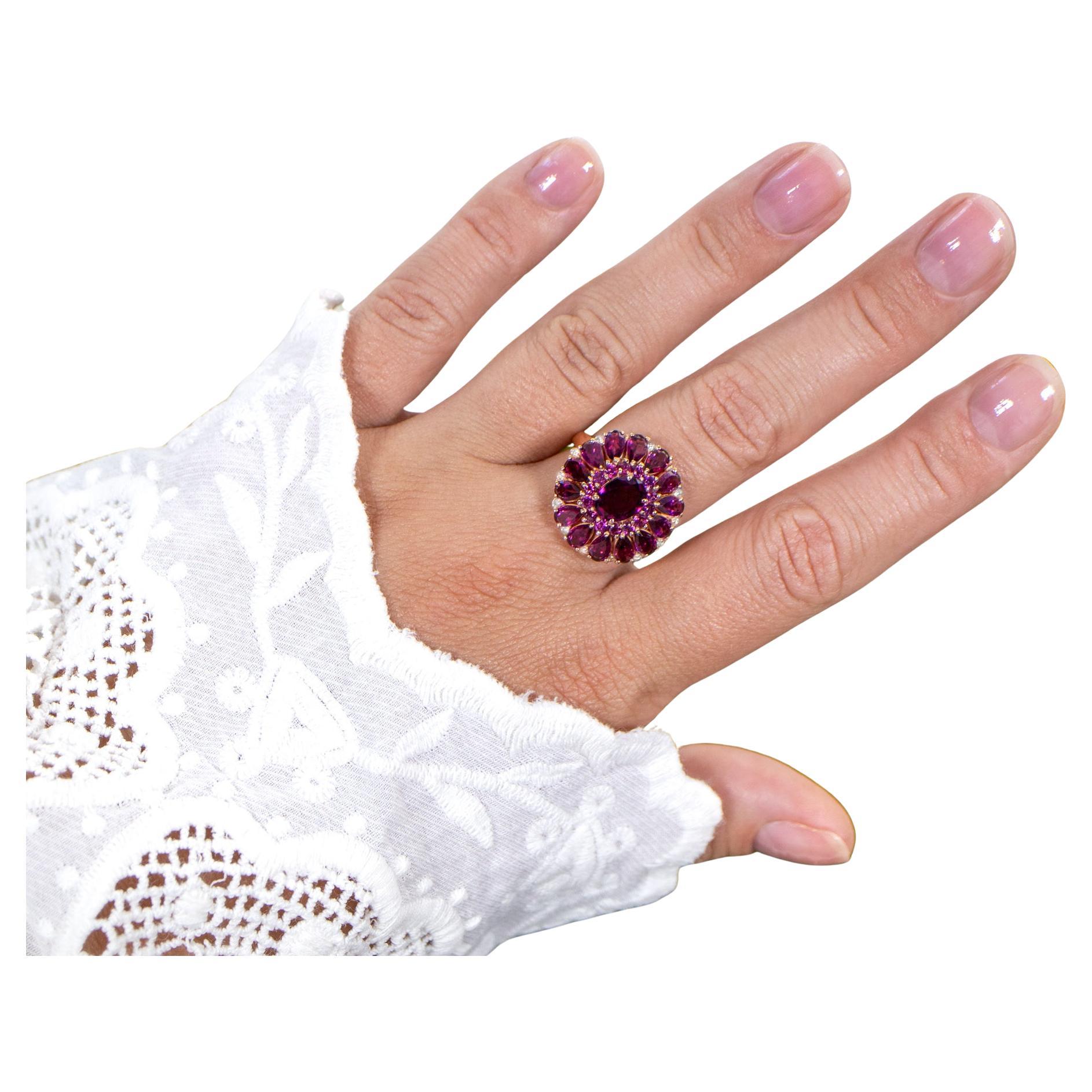 Rhodolith Cocktail-Ring Weißer Topas 6,29 Karat 14K Roségold vergoldet