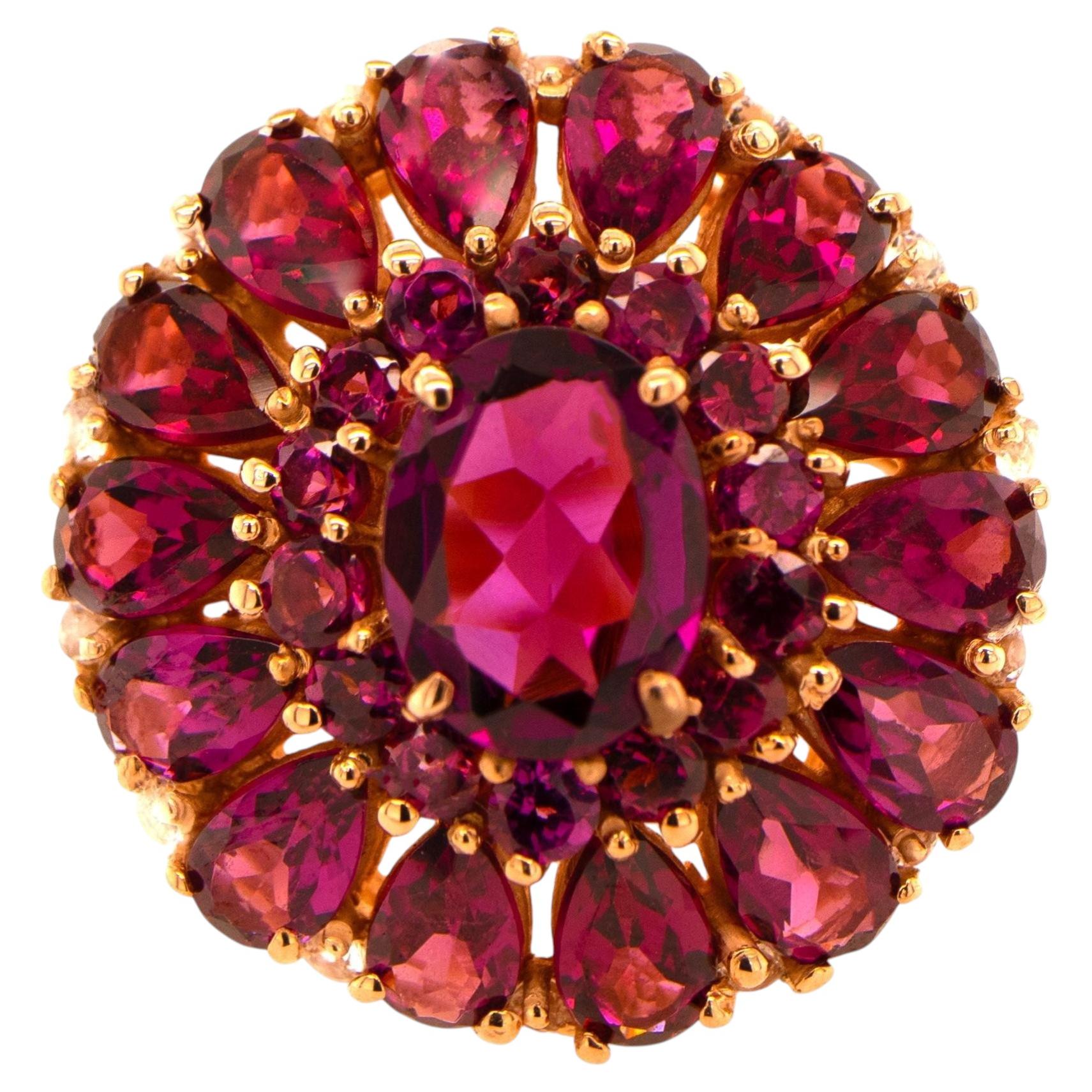 Rhodolith Cocktail-Ring Weißer Topas 6,29 Karat 14K Roségold vergoldet