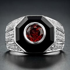 Rhodolite Diamond Onyx Cocktail Ring