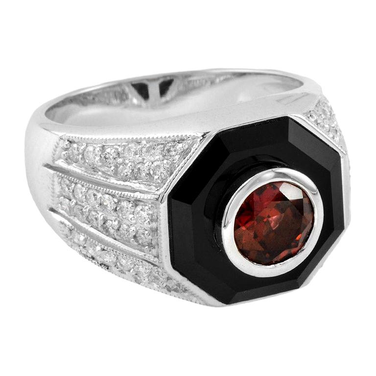 Rhodolite Diamond Onyx Cocktail Ring