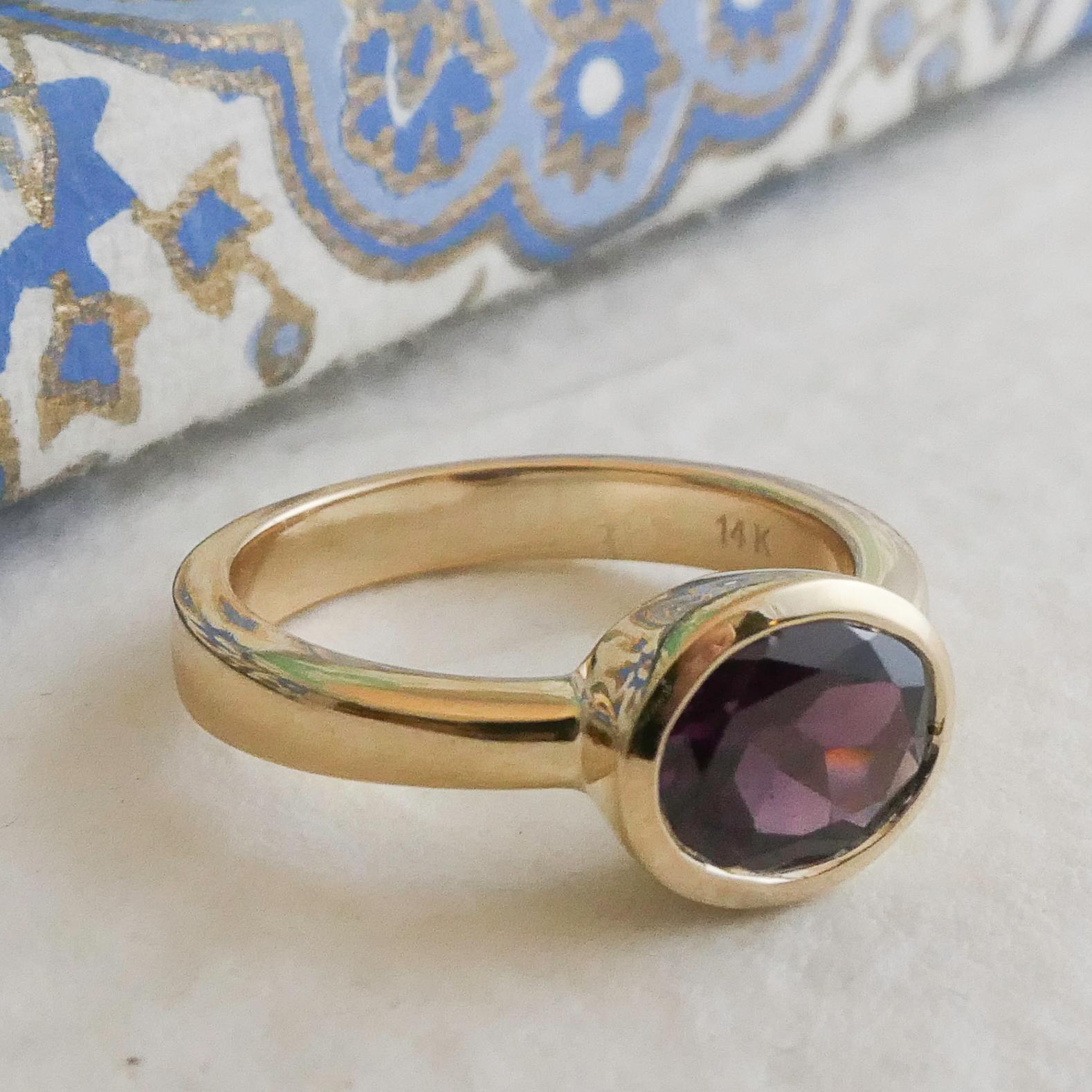 Rhodolith Granat 14kt Gelbgold  Ring Größe 7 im Angebot 4