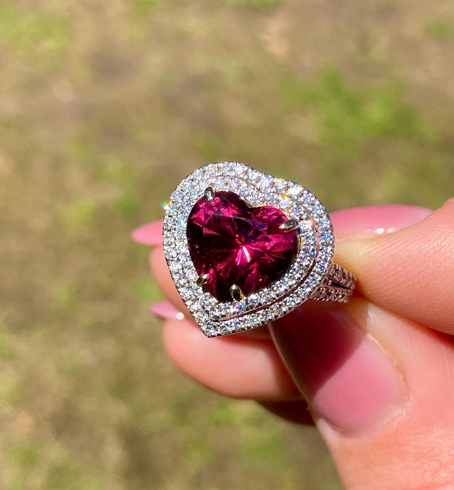 Granate rodolita 5,22 ct y diamantes gema natural Anillo de oro amarillo de 14 K 7US en venta 6